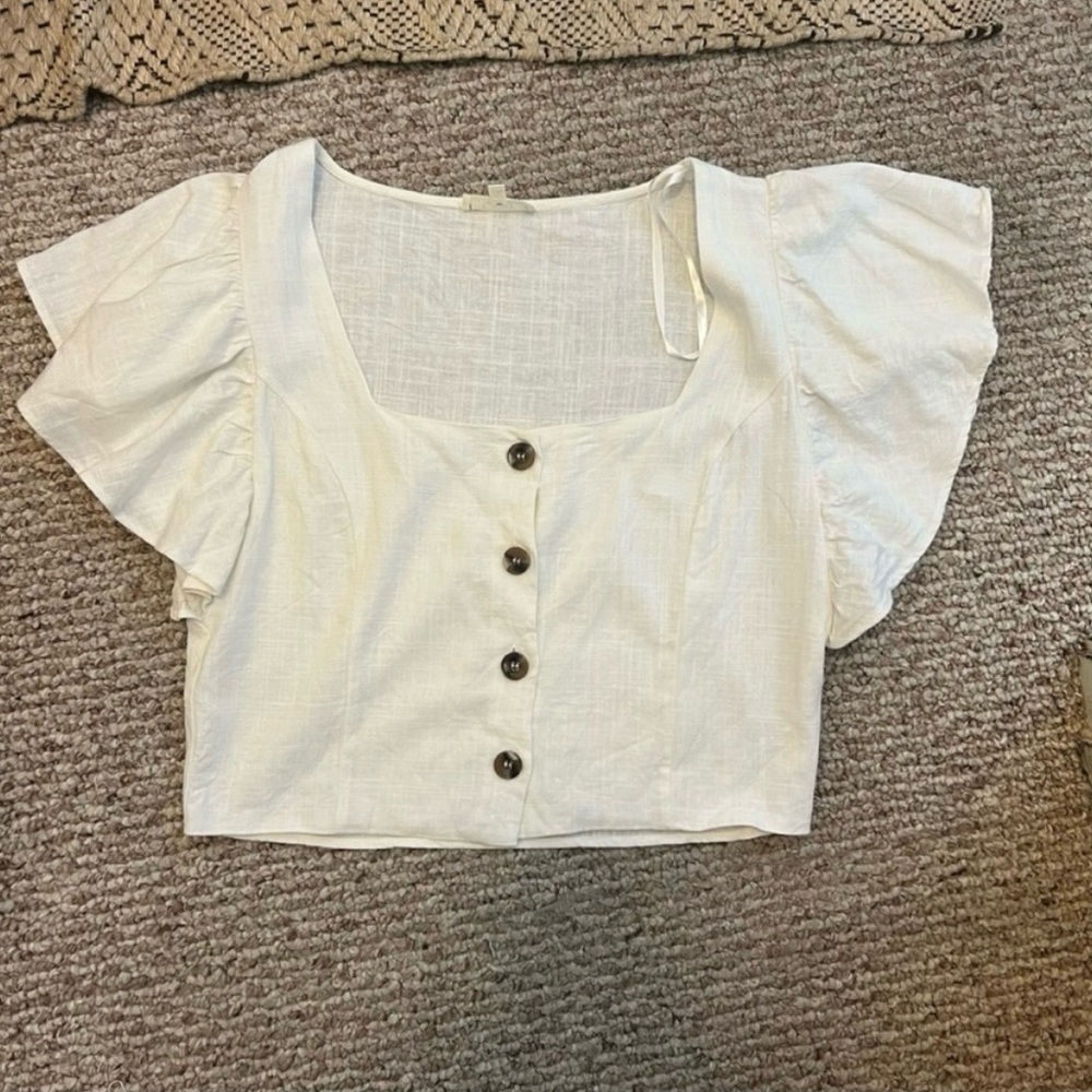 Linen Blend White Top